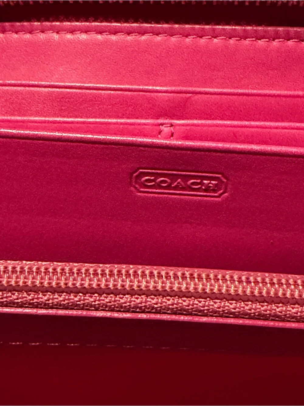 Coach Signature Buckle Accordion Zip Wallet Pink Leather Trim